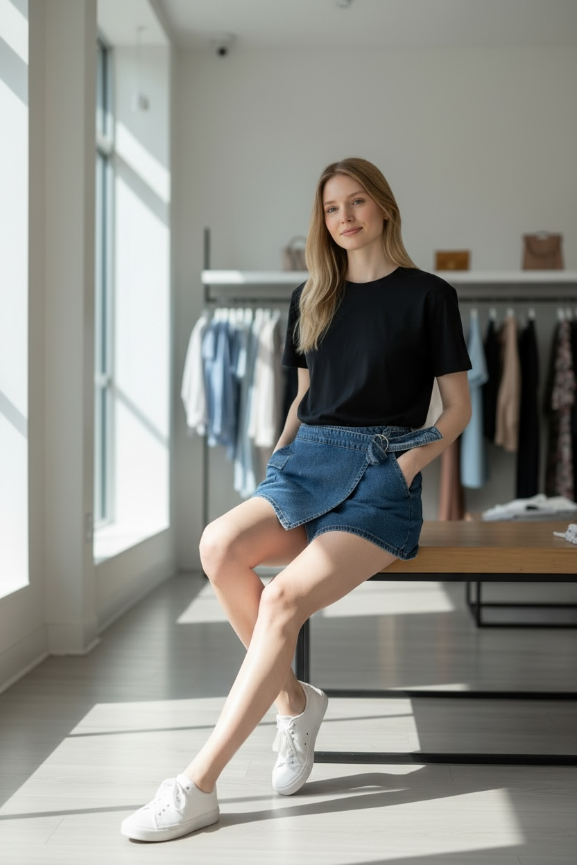 The Tailored A-Line Denim Skirt Split colored