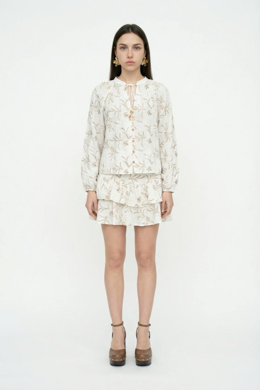 The "Botanical Linen" Tie-Neck Set