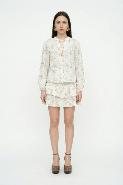 The "Botanical Linen" Tie-Neck Set