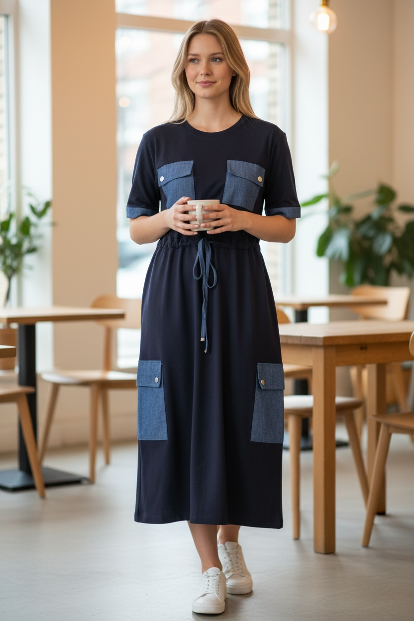 The Structured Denim-Patch Dress