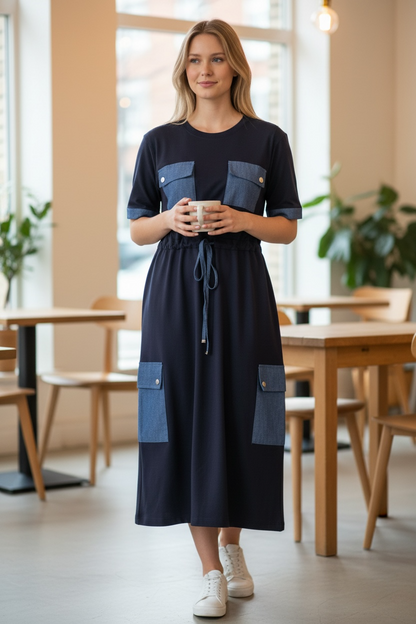 The Structured Denim-Patch Dress