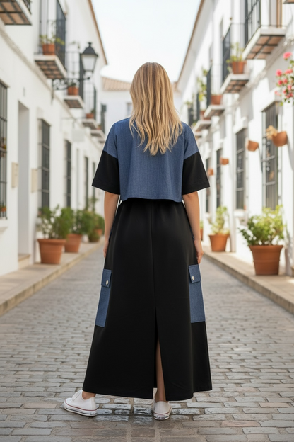 The Structured Denim-Patch Dress